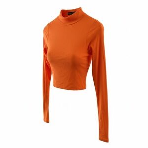 Naked Wardrobe Vibrant Orange Long Sleeve Crop Top